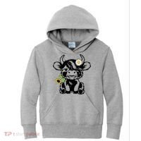 Cute Highland Cow Sunflower Kids Hoodie thumb 0
