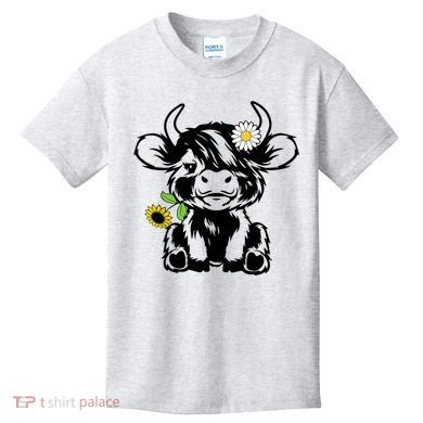 Cute Highland Cow Sunflower Kids T-Shirt