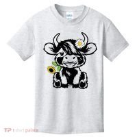 Cute Highland Cow Sunflower Kids T-Shirt thumb 0