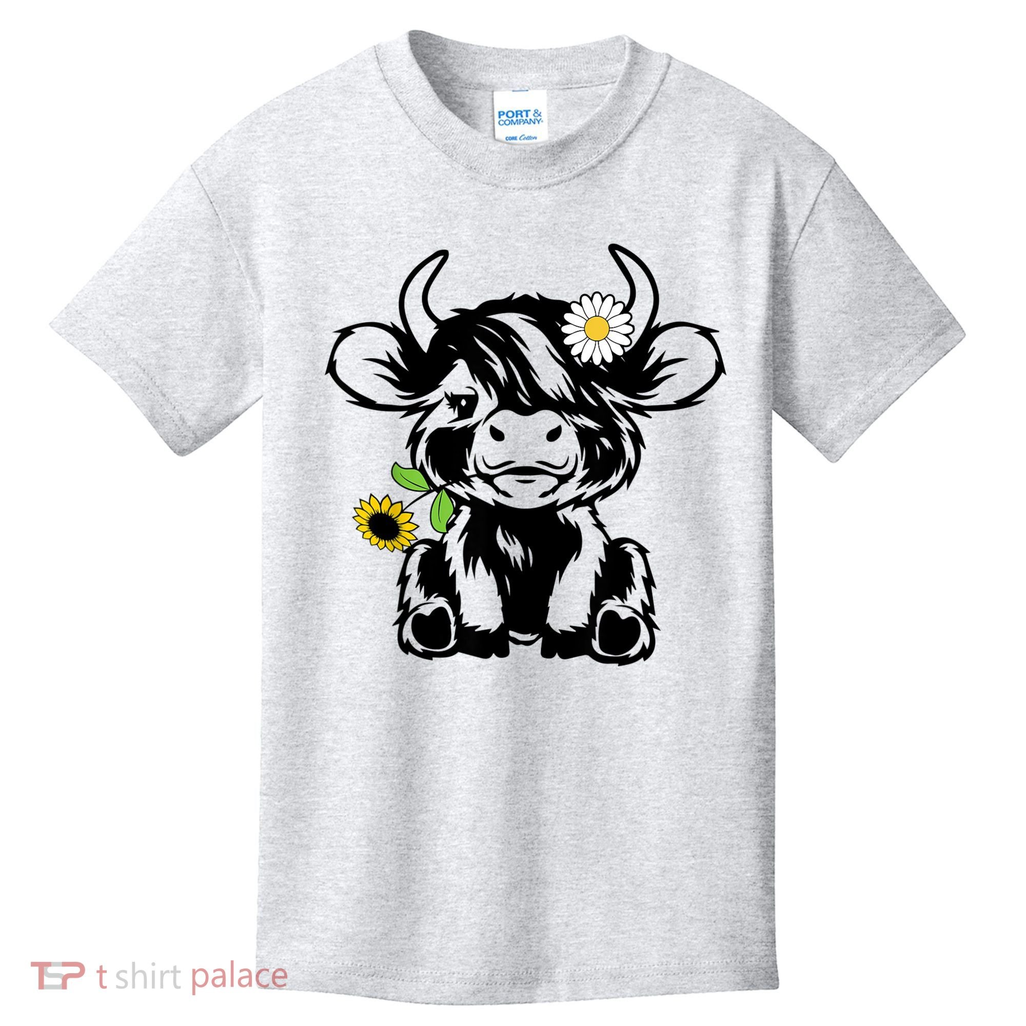 Cute Highland Cow Sunflower Kids T-Shirt