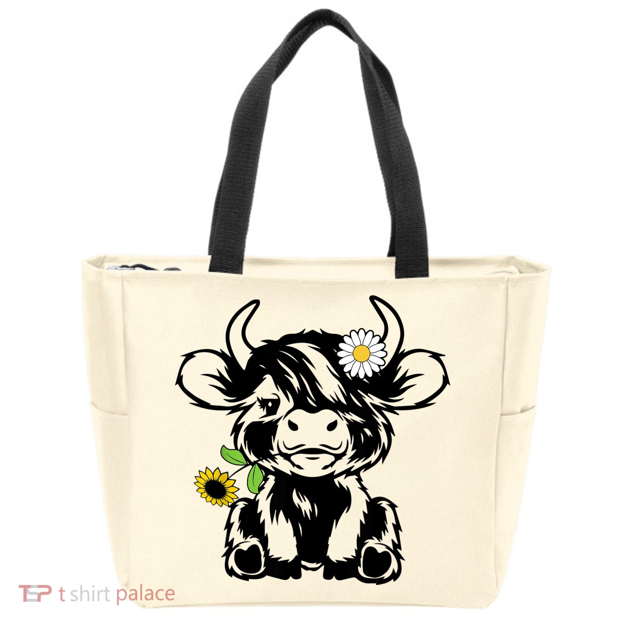 Cute Highland Cow Sunflower Tote Bag
