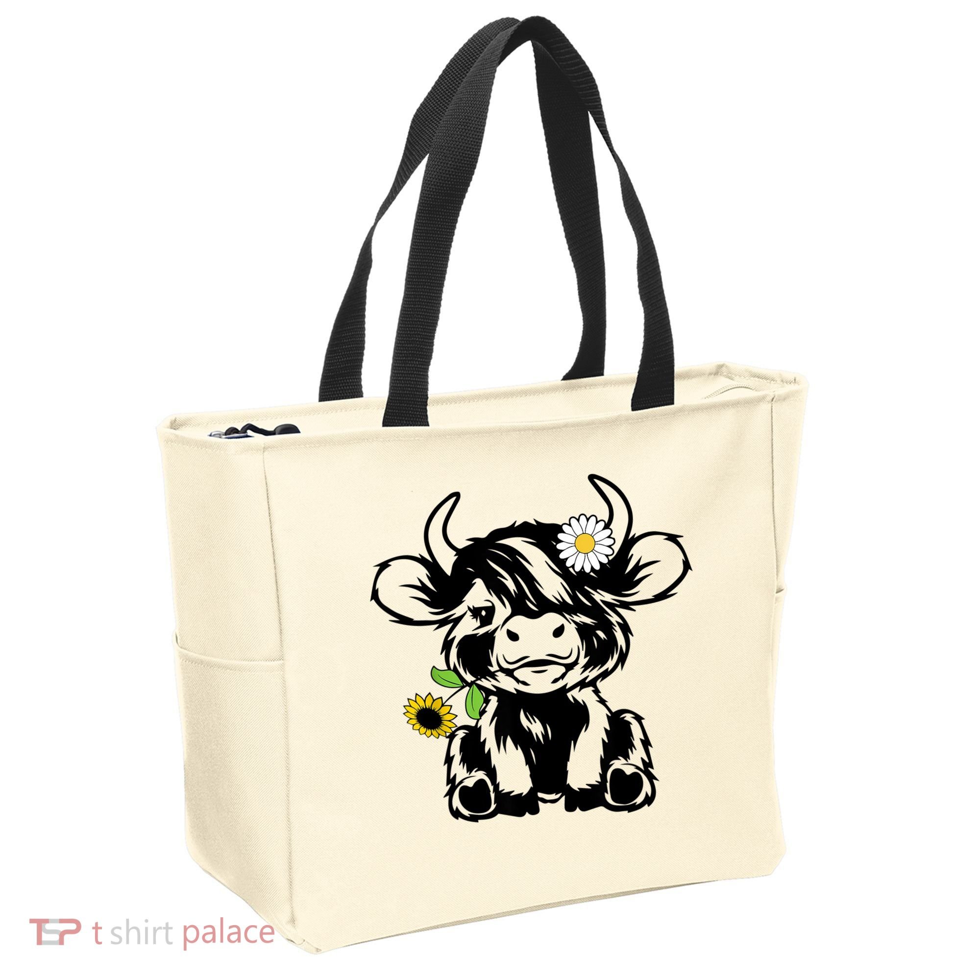 Cute Highland Cow Sunflower Tote Bag