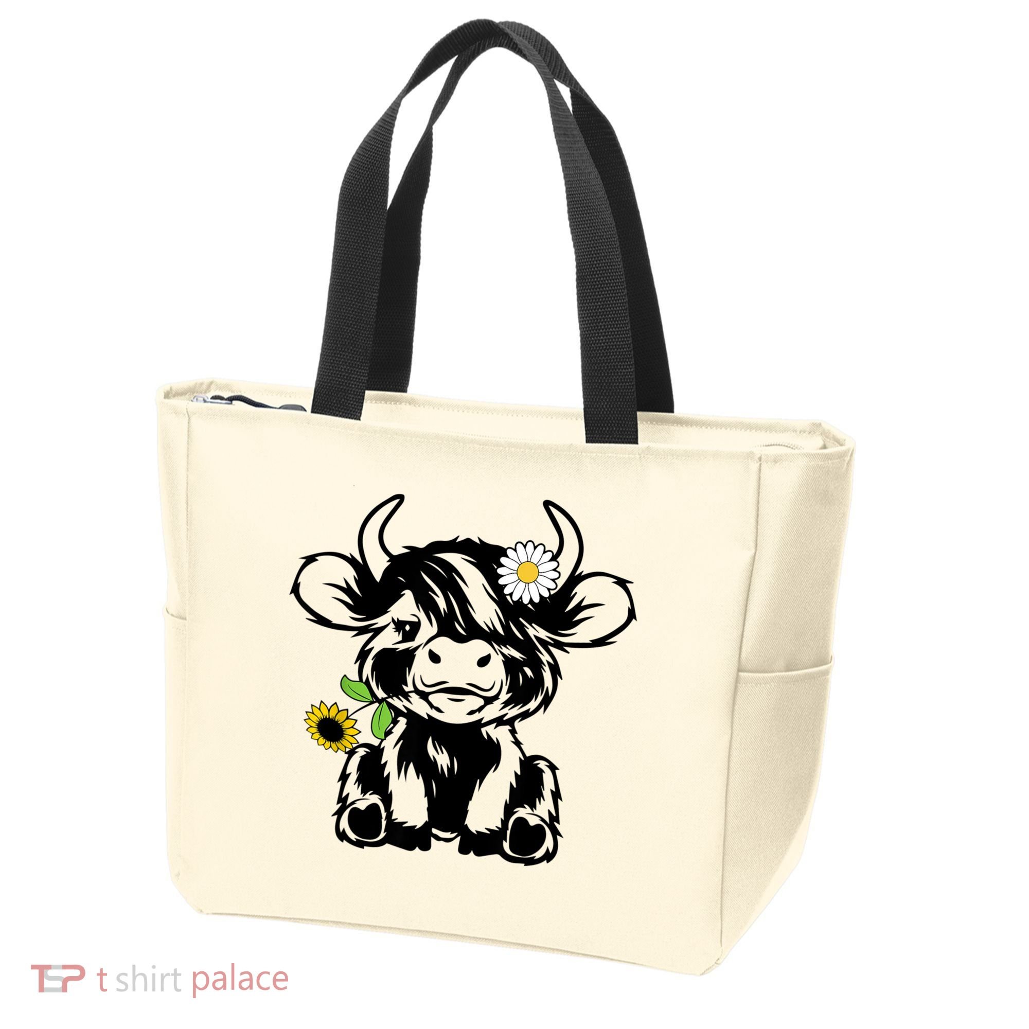 Cute Highland Cow Sunflower Tote Bag
