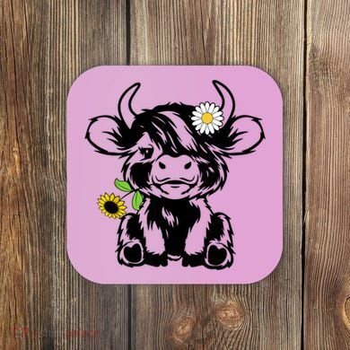 Cute Highland Cow Sunflower Coaster