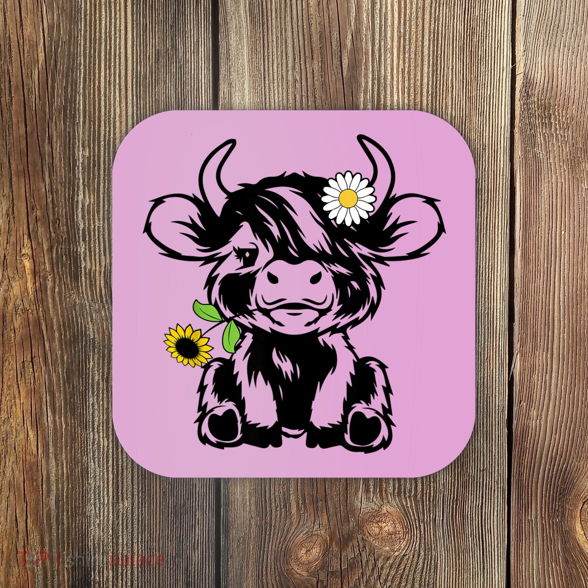 Cute Highland Cow Sunflower Coaster