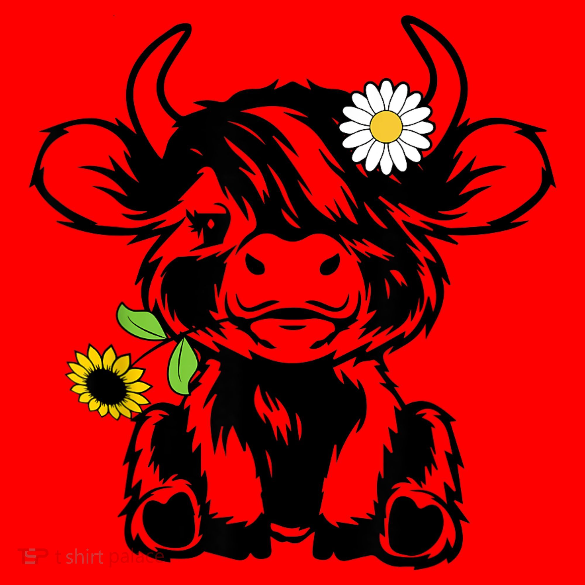 Cute Highland Cow Sunflower Santa Hat