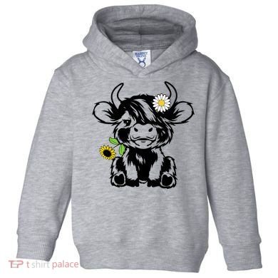 Cute Highland Cow Sunflower Toddler Hoodie
