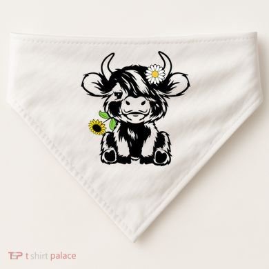 Cute Highland Cow Sunflower USA-Made Doggie Bandana