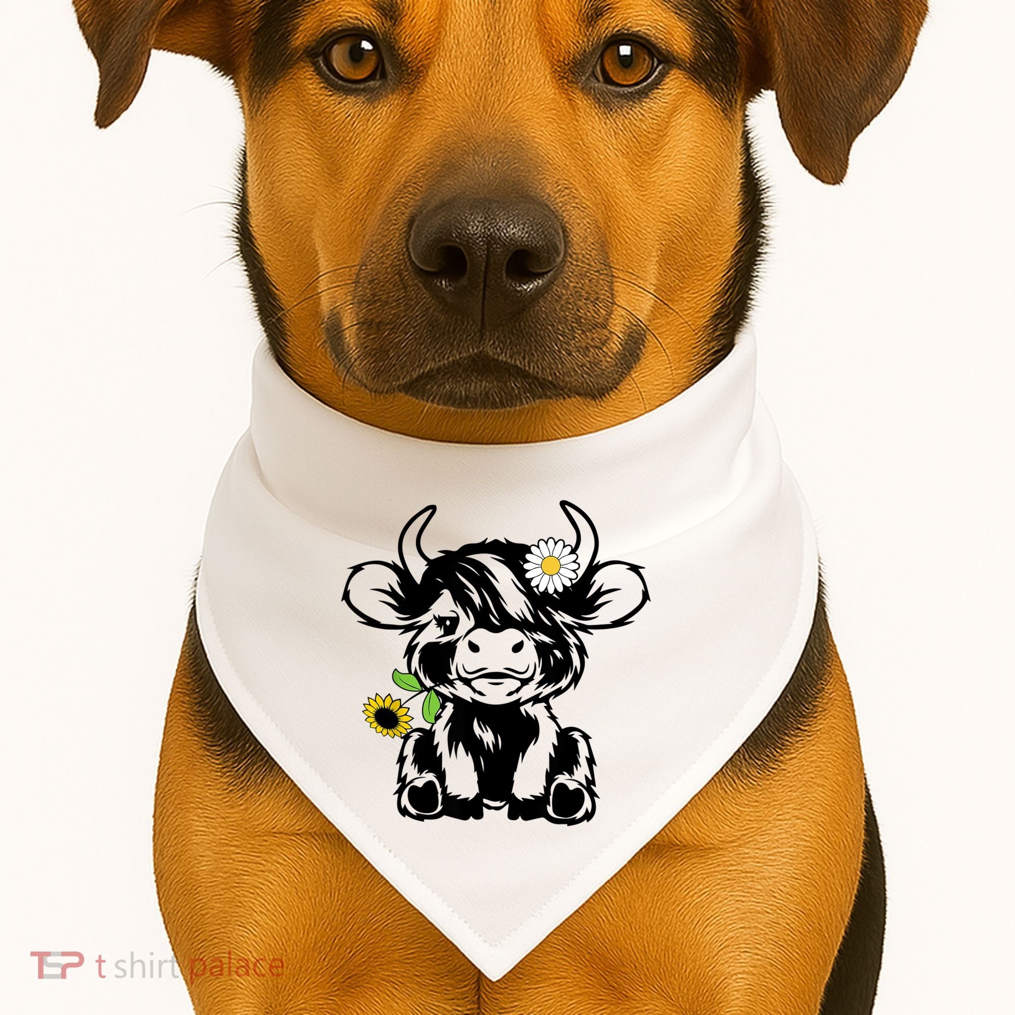 Cute Highland Cow Sunflower USA-Made Doggie Bandana