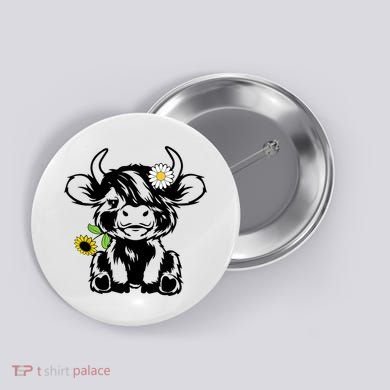 Cute Highland Cow Sunflower Button