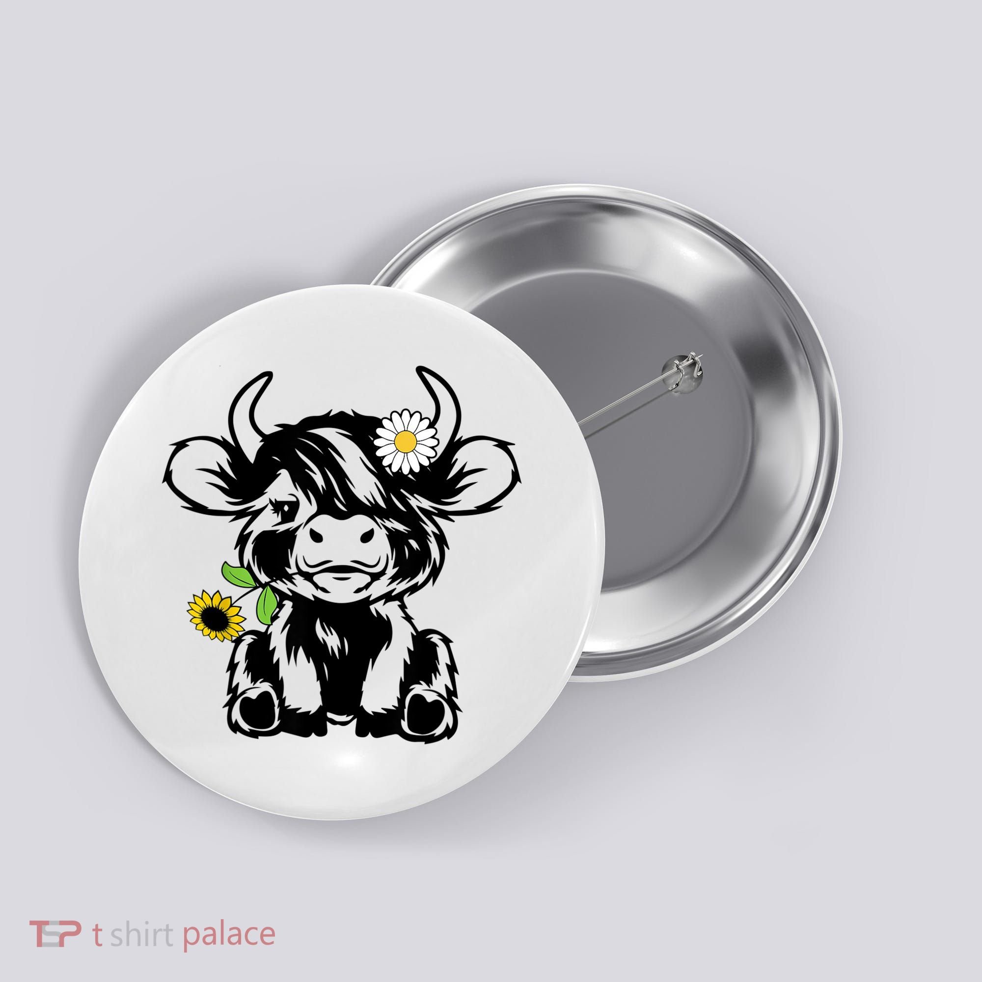 Cute Highland Cow Sunflower Button