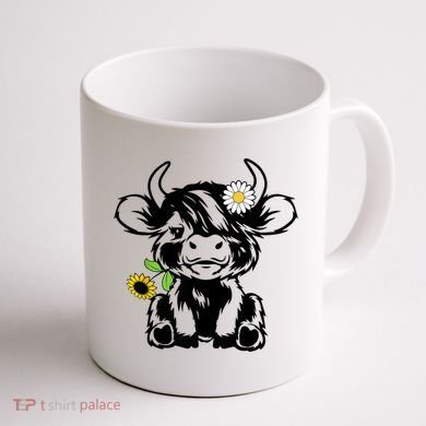 Cute Highland Cow Sunflower Coffee Mug back