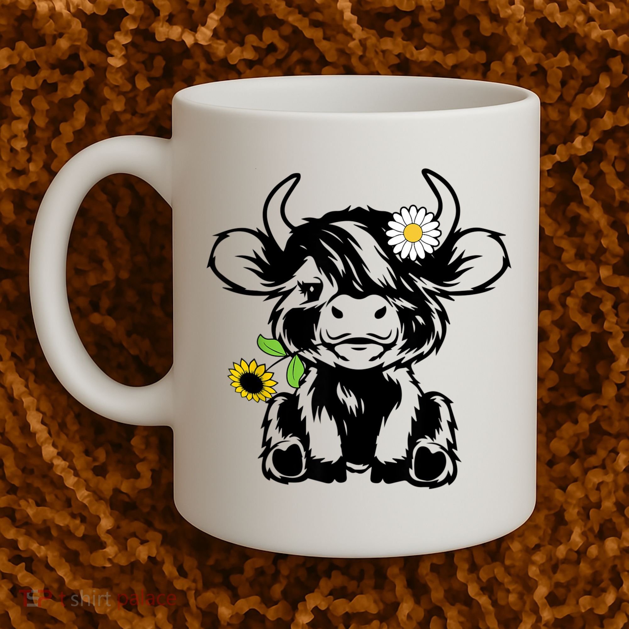 Cute Highland Cow Sunflower Coffee Mug