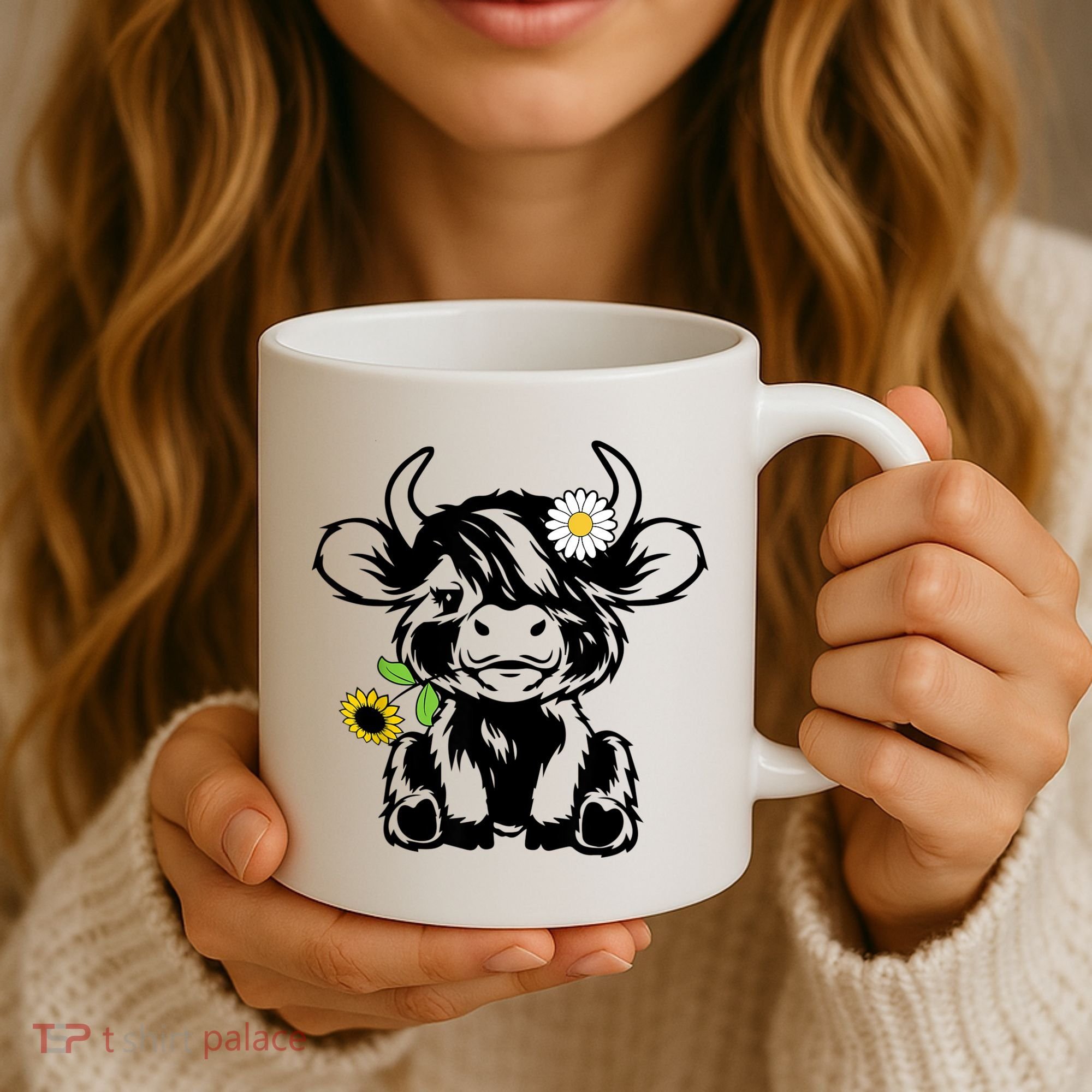 Cute Highland Cow Sunflower Coffee Mug