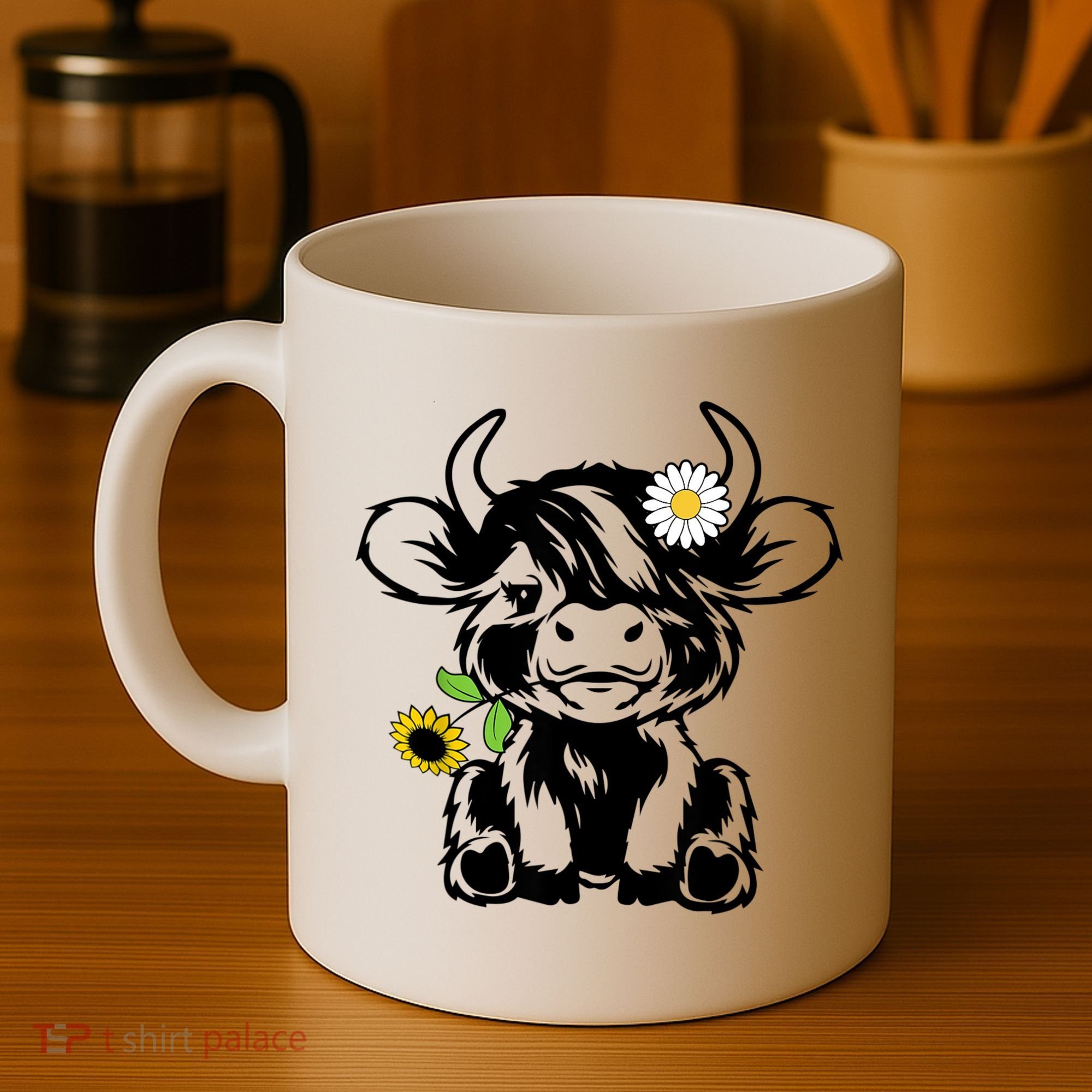 Cute Highland Cow Sunflower Coffee Mug