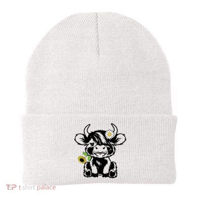 Cute Highland Cow Sunflower Beanie