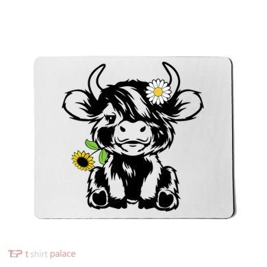 Cute Highland Cow Sunflower Mousepad