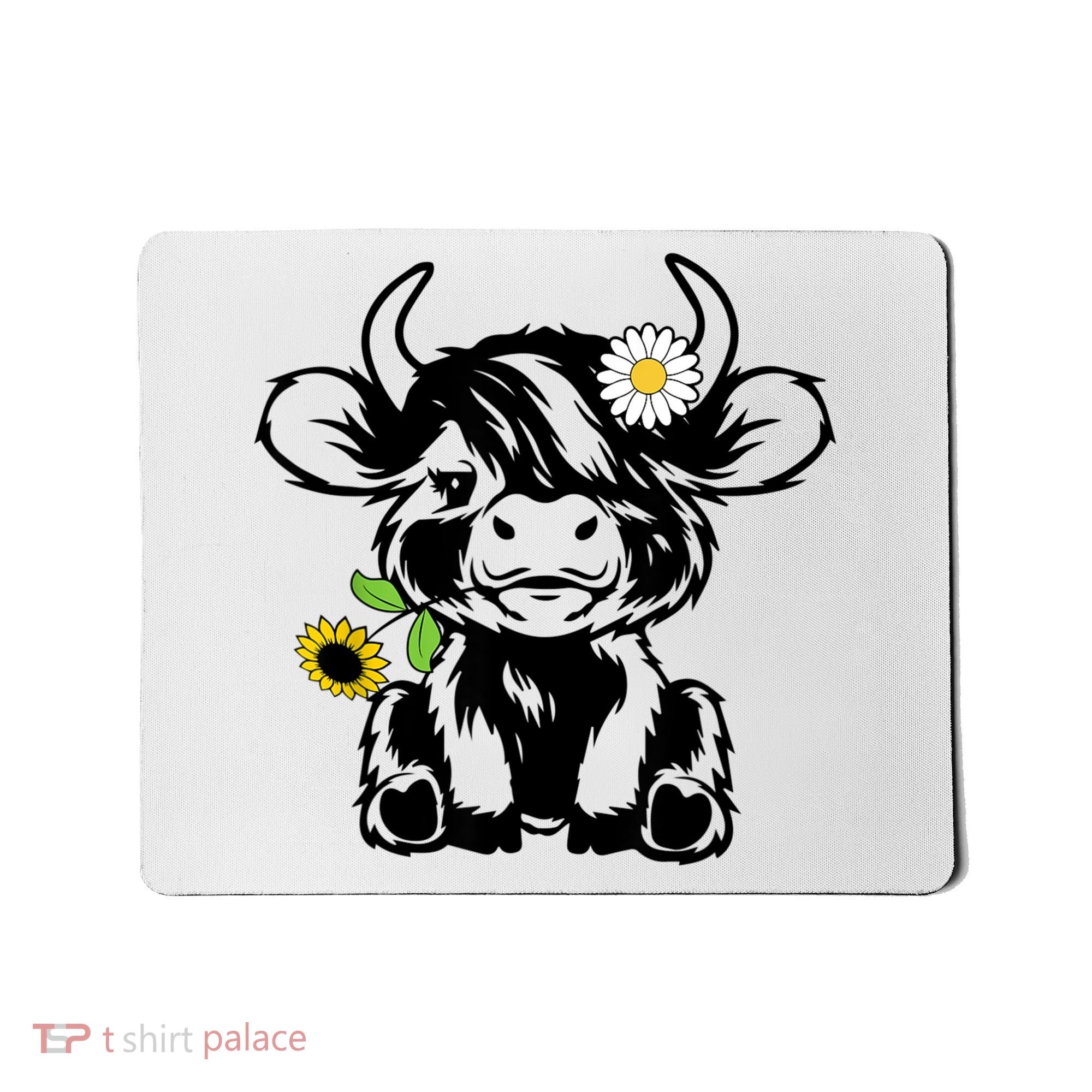 Cute Highland Cow Sunflower Mousepad