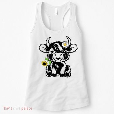 Cute Highland Cow Sunflower Women's Tank Top