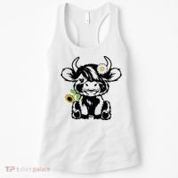Cute Highland Cow Sunflower Women's Tank Top thumb 0