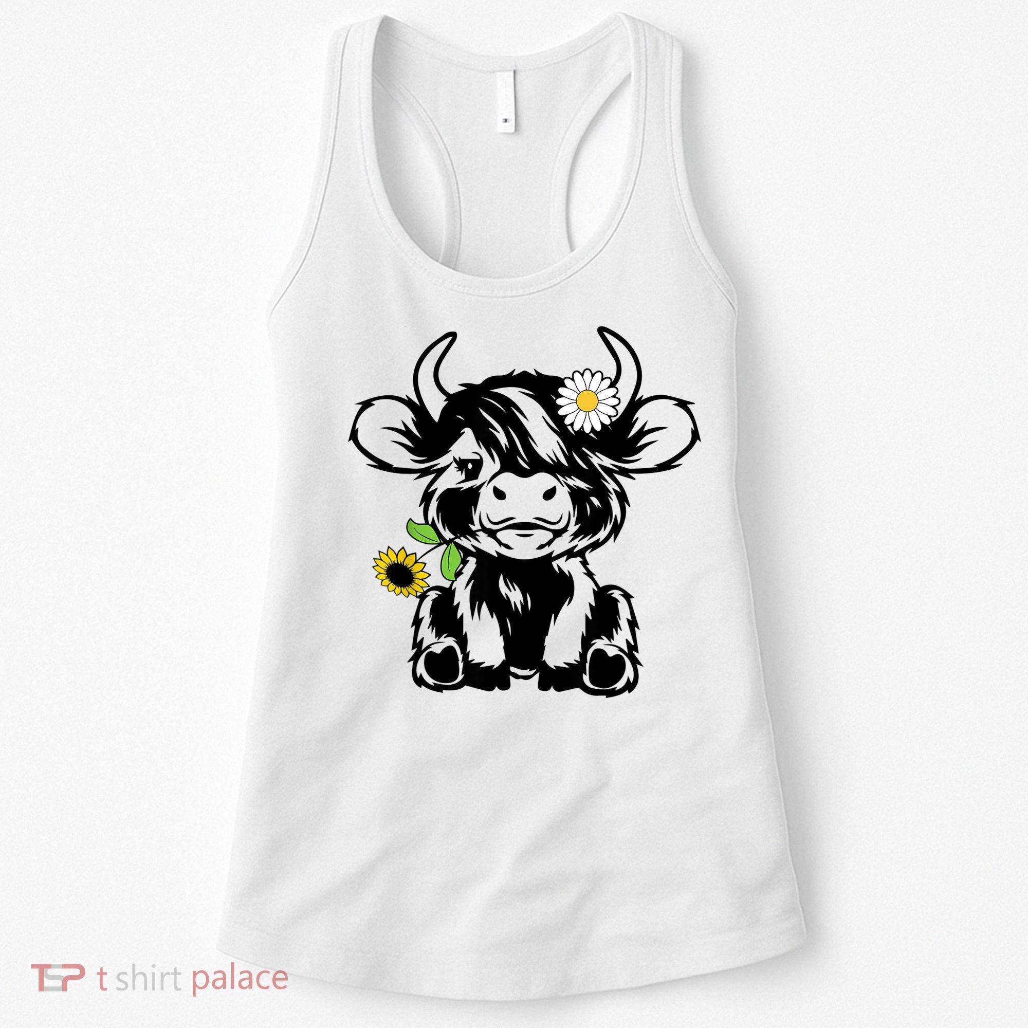 Cute Highland Cow Sunflower Women's Tank Top