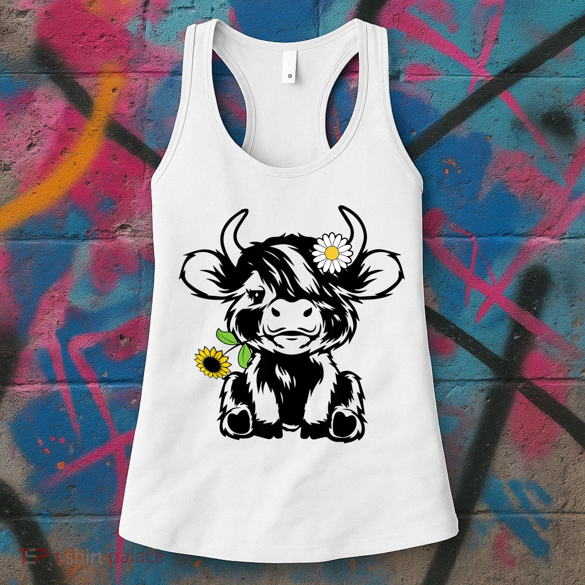 Cute Highland Cow Sunflower Women's Tank Top