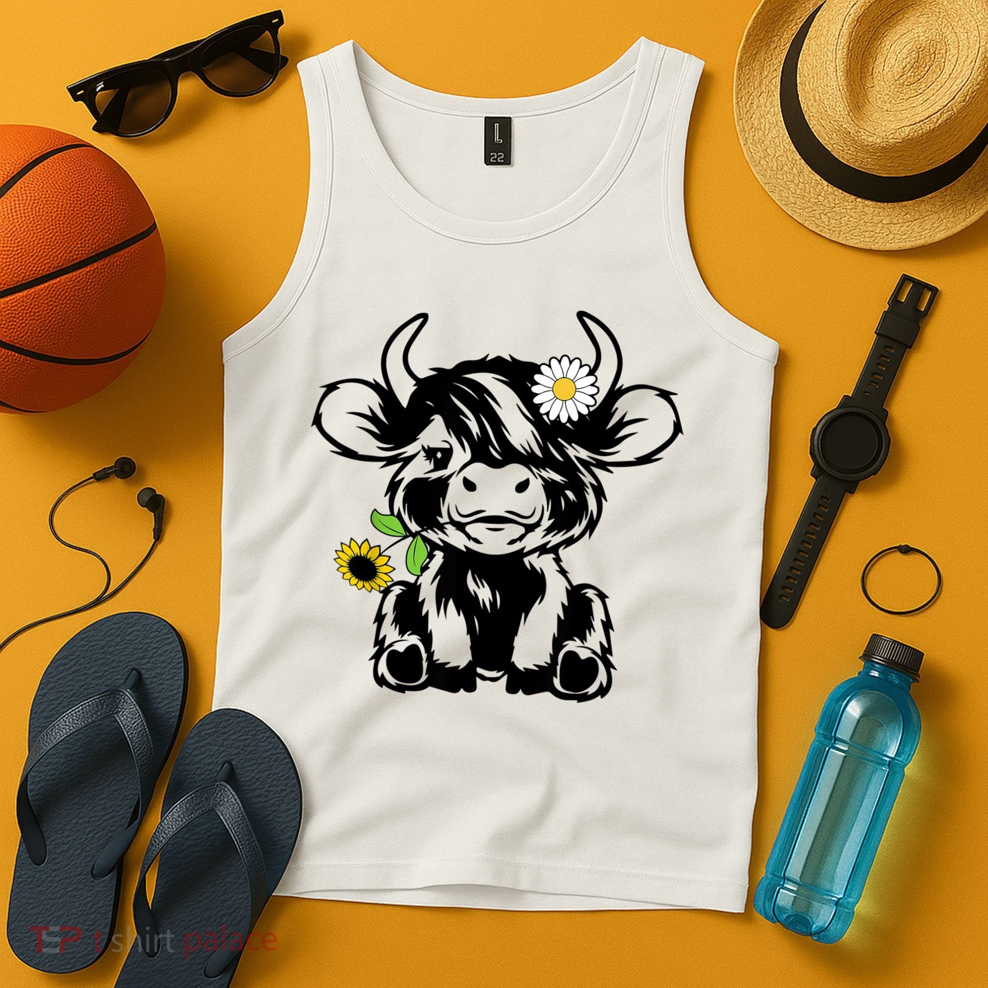 Cute Highland Cow Sunflower Tank Top