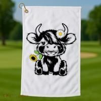 Cute Highland Cow Sunflower Golf Towel thumb 1