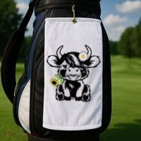 Cute Highland Cow Sunflower Golf Towel thumb 2