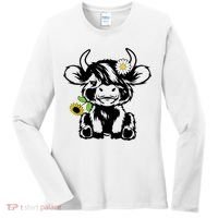 Cute Highland Cow Sunflower Women's Long Sleeve Shirt thumb 0