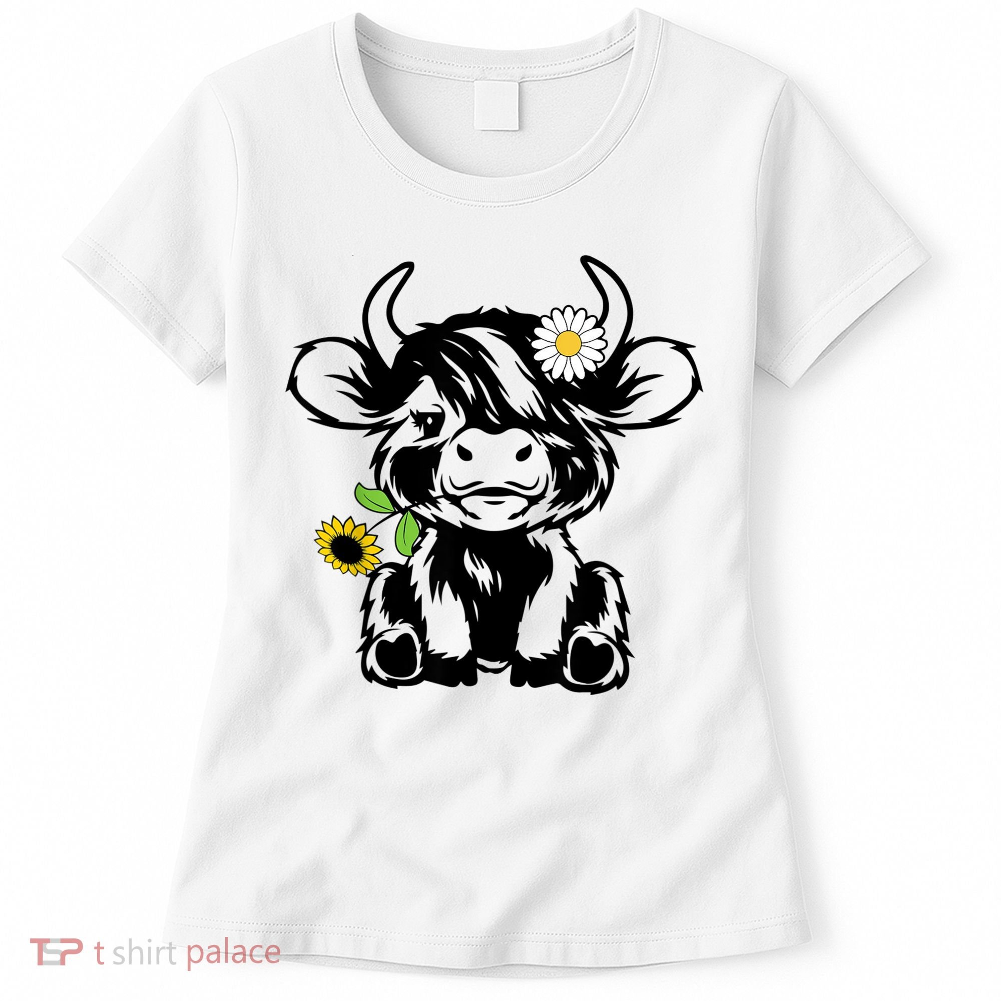 Cute Highland Cow Sunflower Women's T-Shirt