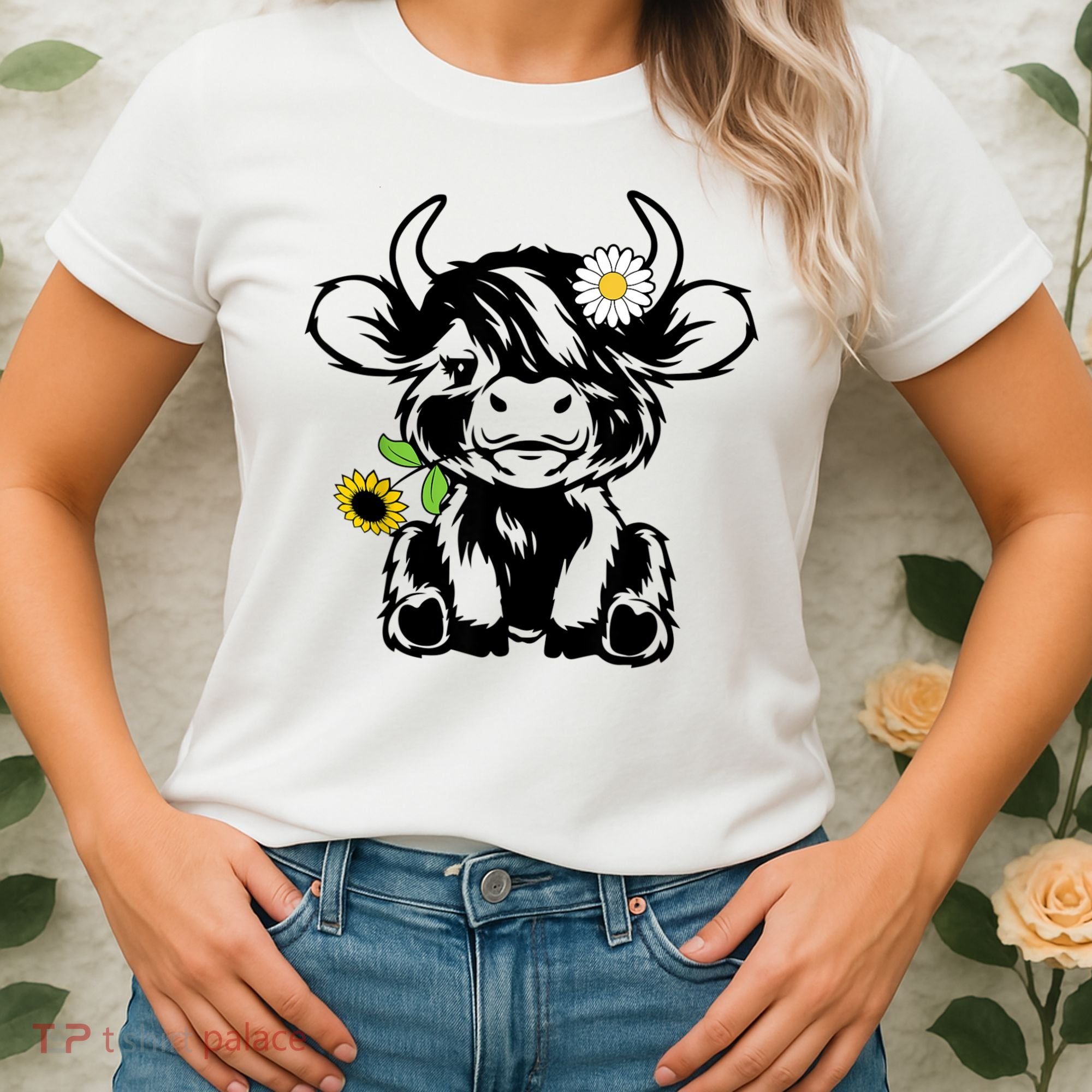 Cute Highland Cow Sunflower Women's T-Shirt