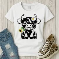 Cute Highland Cow Sunflower Women's T-Shirt thumb 3
