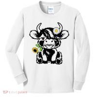 Cute Highland Cow Sunflower Kids Long Sleeve Shirt thumb 0