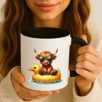 Cute Highland Cow Duck Pool Float Summer Vibes Swimming Coffee Mug thumb 3