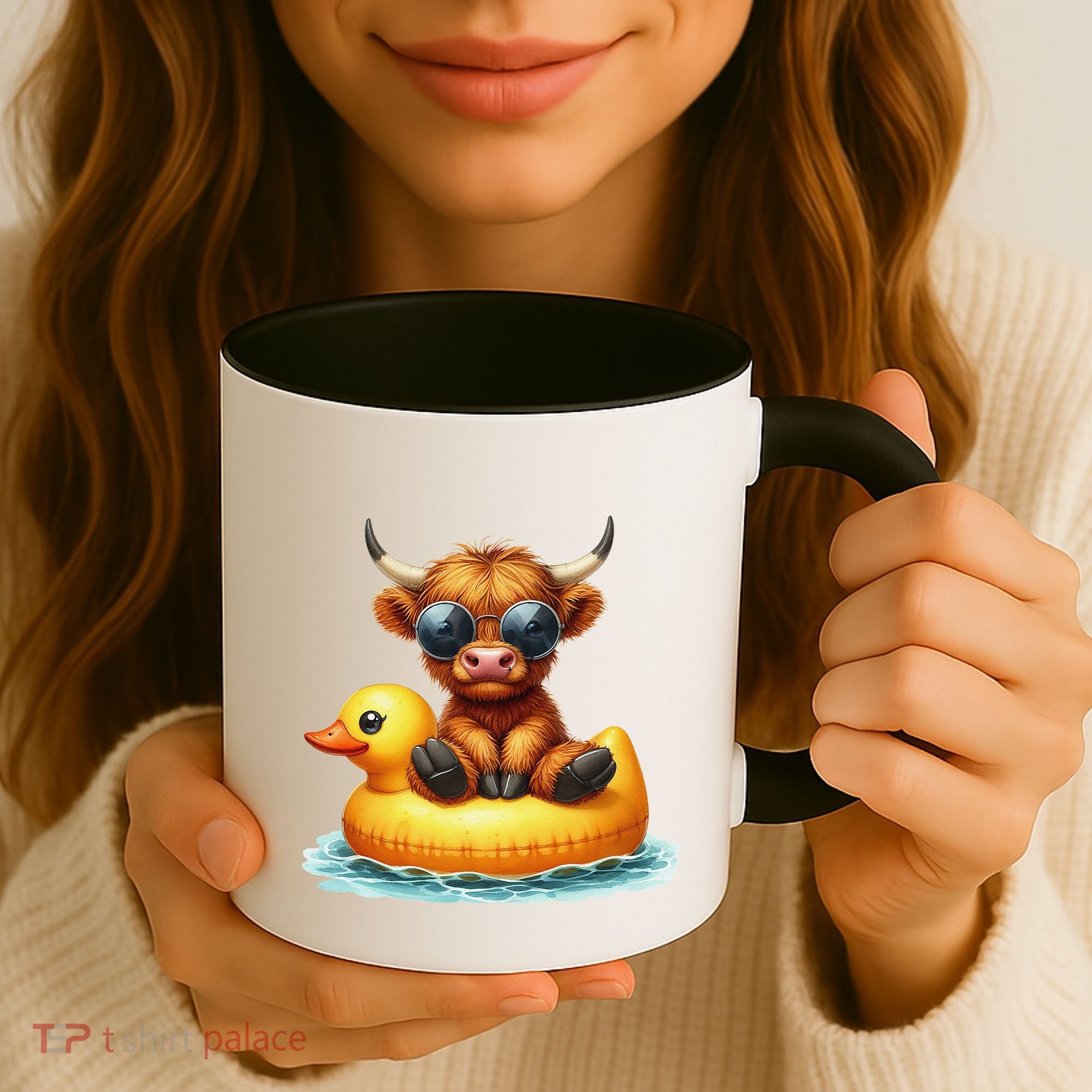 Cute Highland Cow Duck Pool Float Summer Vibes Swimming Coffee Mug