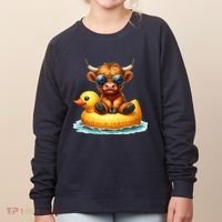Cute Highland Cow Duck Pool Float Summer Vibes Swimming Women's Sweatshirt thumb 0
