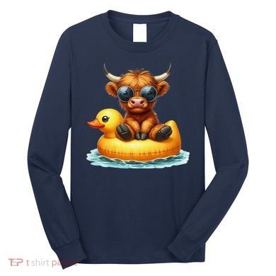 Cute Highland Cow Duck Pool Float Summer Vibes Swimming Long Sleeve Shirt