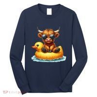 Cute Highland Cow Duck Pool Float Summer Vibes Swimming Long Sleeve Shirt thumb 0
