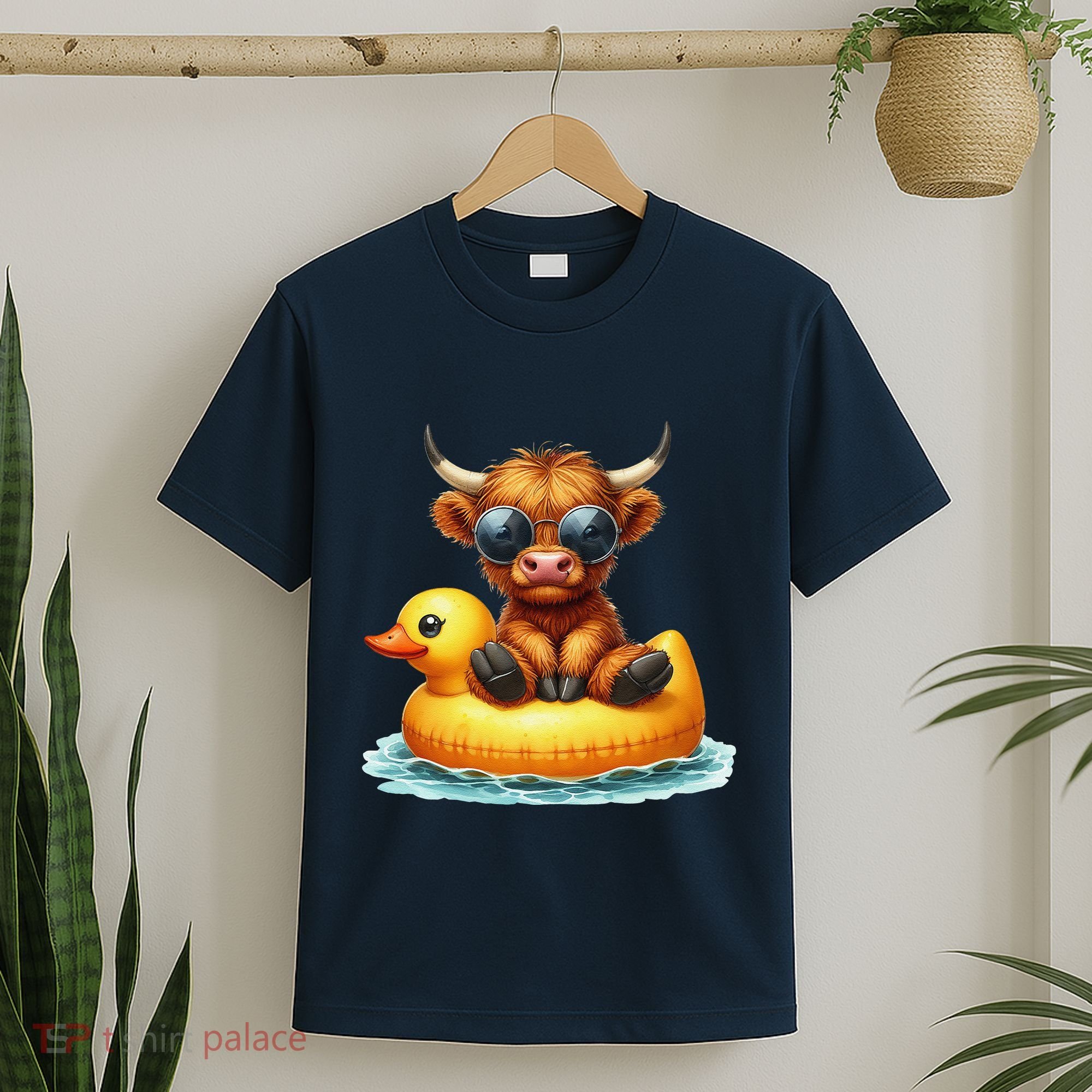 Cute Highland Cow Duck Pool Float Summer Vibes Swimming T-Shirt