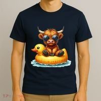 Cute Highland Cow Duck Pool Float Summer Vibes Swimming T-Shirt thumb 3