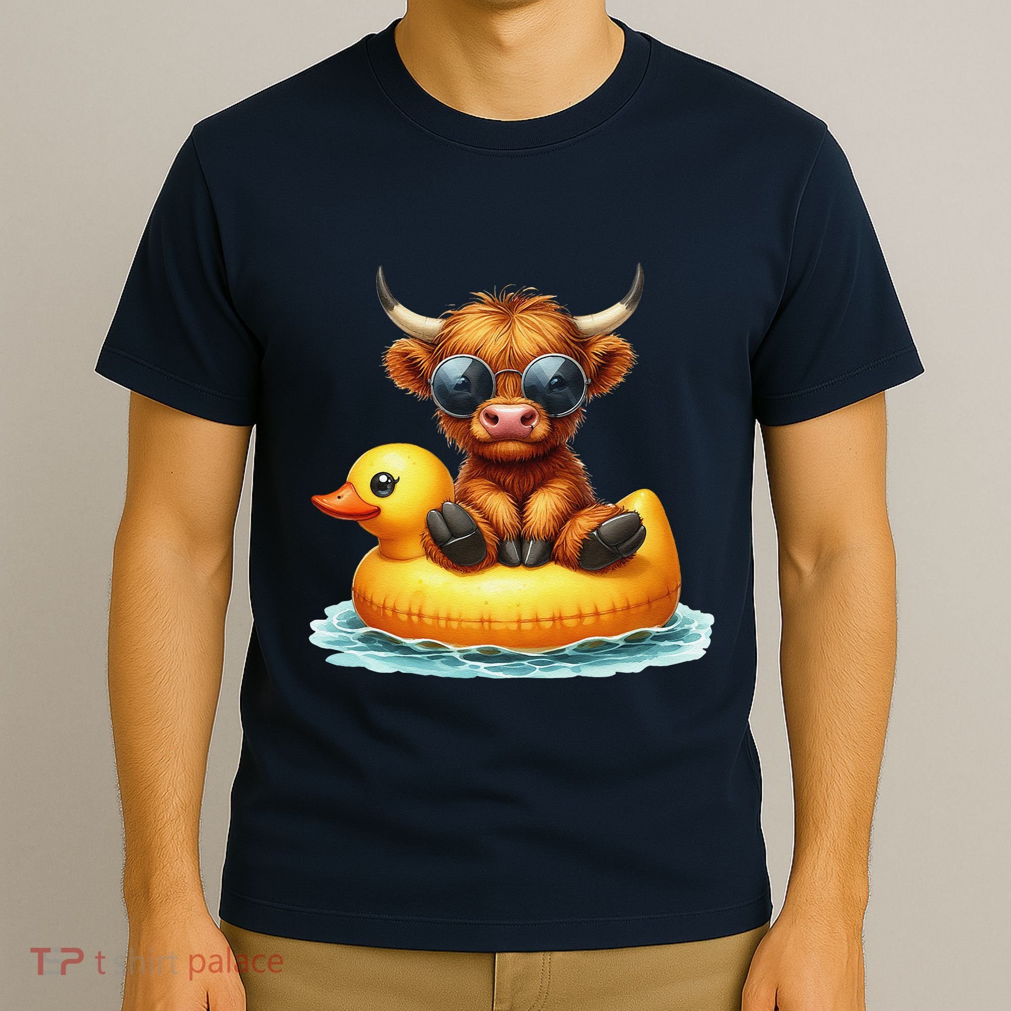 Cute Highland Cow Duck Pool Float Summer Vibes Swimming T-Shirt