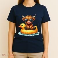 Cute Highland Cow Duck Pool Float Summer Vibes Swimming T-Shirt thumb 4