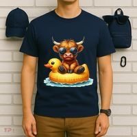 Cute Highland Cow Duck Pool Float Summer Vibes Swimming T-Shirt thumb 6