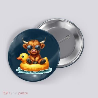 Cute Highland Cow Duck Pool Float Summer Vibes Swimming Button