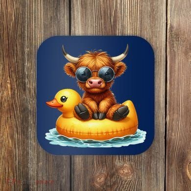 Cute Highland Cow Duck Pool Float Summer Vibes Swimming Coaster