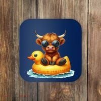 Cute Highland Cow Duck Pool Float Summer Vibes Swimming Coaster thumb 0