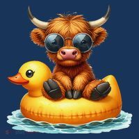 Cute Highland Cow Duck Pool Float Summer Vibes Swimming Coaster thumb 2