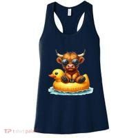 Cute Highland Cow Duck Pool Float Summer Vibes Swimming Women's Tank Top thumb 0