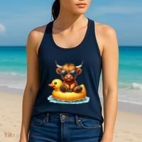 Cute Highland Cow Duck Pool Float Summer Vibes Swimming Women's Tank Top thumb 2